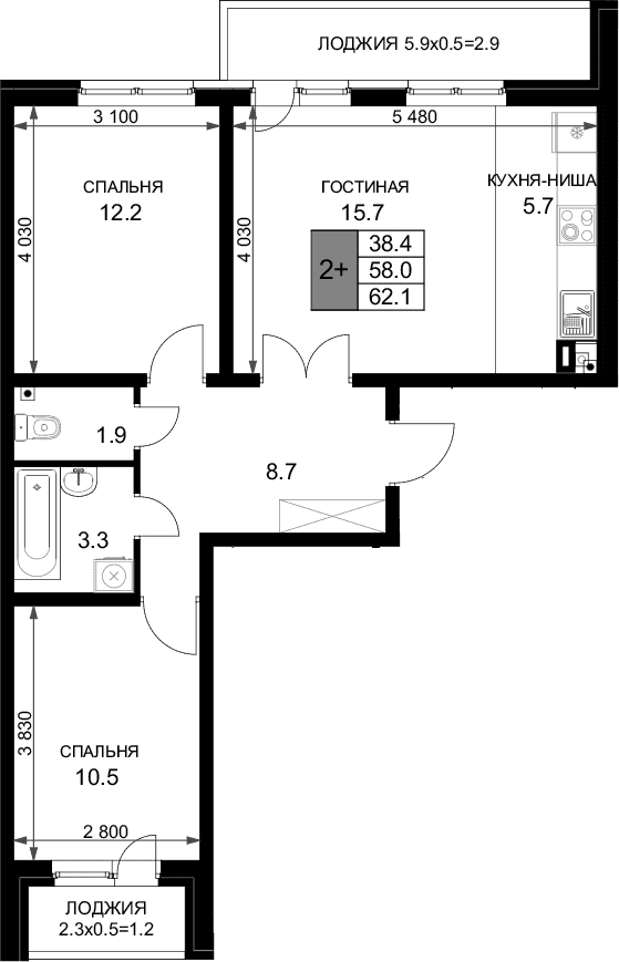 3-комн. квартира, 58 м² в ЖК Ракурс — фото 2