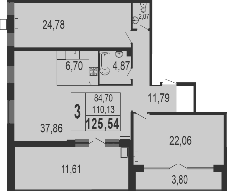 3-комн. квартира, 101.8 м² в ЖК Форт Адмирал — фото 2