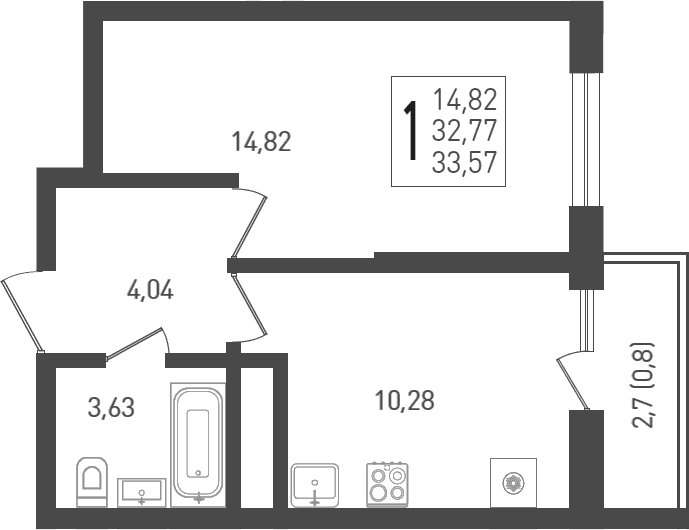 1-комн. квартира, 32.77 м² в ЖК ЖК «Кубанская Крепость» — фото 2