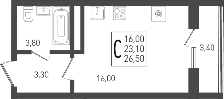 Студия квартира, 23.2 м² в ЖК ЖК «Кубанская Крепость» — фото 2
