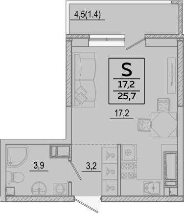 Студия квартира, 24.3 м² в ЖК Улыбка — фото 2