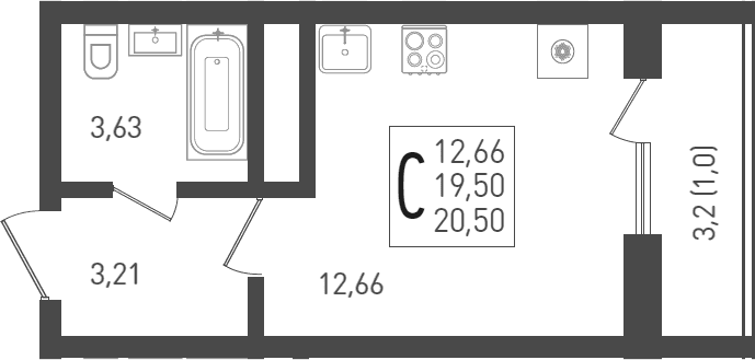 Студия квартира, 21.3 м² в ЖК ЖК «Кубанская Крепость» — фото 2